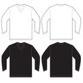 Black White Long Sleeve V-Neck Shirt Template