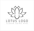 black and white lotus petal flower outline style vector icon logo design Royalty Free Stock Photo