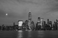 Black And White Lower Manhattan New York City Skyline At Night