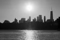 Black and White Lower Manhattan Skyline on the East River in New York City during Sunset Royalty Free Stock Photo