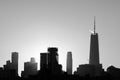 Black and White Lower Manhattan Skyline in New York City during Sunset with Silhouettes of Skyscrapers Royalty Free Stock Photo