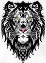 Black and white lowpoly Lion with yellow eyes portrait.