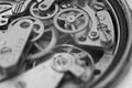 Black and white macro photo close-up view of metal clockwork Royalty Free Stock Photo