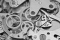 Black and white macro photo metal clockwork Royalty Free Stock Photo