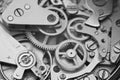 Black and white macro photo metal clockwork Royalty Free Stock Photo