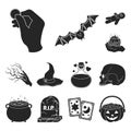 Black and white magic black icons in set collection for design. Attributes and sorceress accessories vector symbol stock