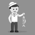 Black and white male sailor holding a fish