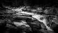 Black and White of Maligne River as it enter Maligne Canyon upstream of First Bridge in Jasper National Park