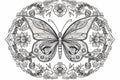 Black and white mandala butterflies to color. Ai generative