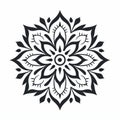 Black And White Mandala Flower Vector Design - Khmer Art Inspired