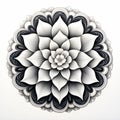Black And White Mandala: Serene Flower In Anamorphic Art Style