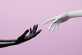 Black and white mannequin hand on pink background. 3D render. Royalty Free Stock Photo