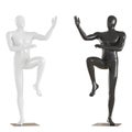 A black and white mannequins stands in a martial arts fighter stance. 3D rendering on isolated background