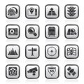 Black and white map, navigation and Location Icons