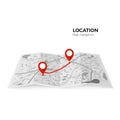 Black and white map with red pointers of the starting point of the route and the final. GPS navigator Royalty Free Stock Photo