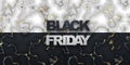 Black and white marble backgrounds with gold elements. Black friday sale banner on white and dark marble background