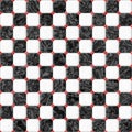 Black and white marble square floor tiles with red rhombs seamless pattern texture background Royalty Free Stock Photo