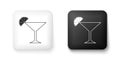 Black and white Martini glass icon isolated on white background. Cocktail with lime symbol. Square button. Vector Royalty Free Stock Photo