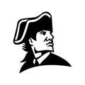 American Revolution General Looking to Side Mascot Black and White