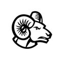 Head of Bighorn Sheep Ram Side View Mascot Retro Black and White