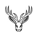 Head of a Jackalope Front View Mascot Black and White Royalty Free Stock Photo