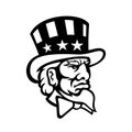 Head of American Symbol Uncle Sam Mascot Black and White
