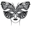 Masquerade mask . Venetian lacy butterfly filigree mask template. Vector Illustration