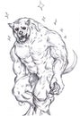 Black and white massive werewolf illustration