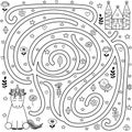 Black and white maze game and coloring page for kids. Help the unicorn