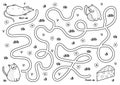 Black and white maze game for kids. Help the cute hungry mouse find the way to cheese Royalty Free Stock Photo