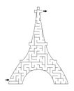 Black and white maze for kids shaped as Eiffel Tower. French printable line activity for children with Paris landmark. Geometric Royalty Free Stock Photo