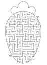 Black and white maze shaped as carrot for kids. Preschool line printable activity with big vegetable. Geometrical labyrinth game,