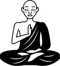 Black and White Meditating Monk Vector