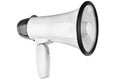 Black-white megaphone white background isolated closeup, loudspeaker, loudhailer, bullhorn, announcement symbol media illustration