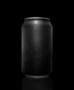 Black and white. metal can with cola or beer. Drops of condensation on the surface. Royalty Free Stock Photo