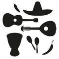 Black and white mexican music silhouette set.