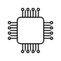 Black and white microchip icon symbolizing computing, artificial intelligence, and digital technology, commonly used for Royalty Free Stock Photo
