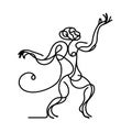 A black and white, minimalist sketch showcasing a dancing figure. monkey line.