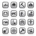 Black and white mining and quarrying industry icons Royalty Free Stock Photo