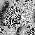 Black and white Mixed animal skin,tiger,zebra,leopard,snake, background. Seamless pattern vector design for fashion fabric Royalty Free Stock Photo