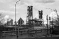 Black and white photo of the Hawthorne Bridge in Portland, Oregon Royalty Free Stock Photo