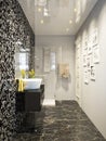 Black and white modern bathroom interior design in mosaic Royalty Free Stock Photo