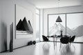 Black and white modern room interior, illustration generated by midjourney ai