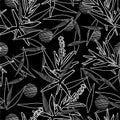 Black and white modern Seamless pattern. Bamboo leaves background. Floral Vector illustration ,Design for fashion,fabric,web, Royalty Free Stock Photo