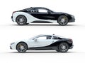 Black and white modern sports cars - side view Royalty Free Stock Photo