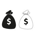 Black and white money sacks with the dollar sign on a white background