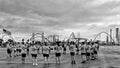 Marching Band practices in parking lot Cedar Point Sandusky Ohio