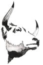 Black and white monochrome painting with water and ink draw bull illustration