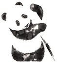 Black and white monochrome painting with water and ink draw panda illustration