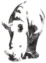 Black and white monochrome painting with water and ink draw rhino illustration